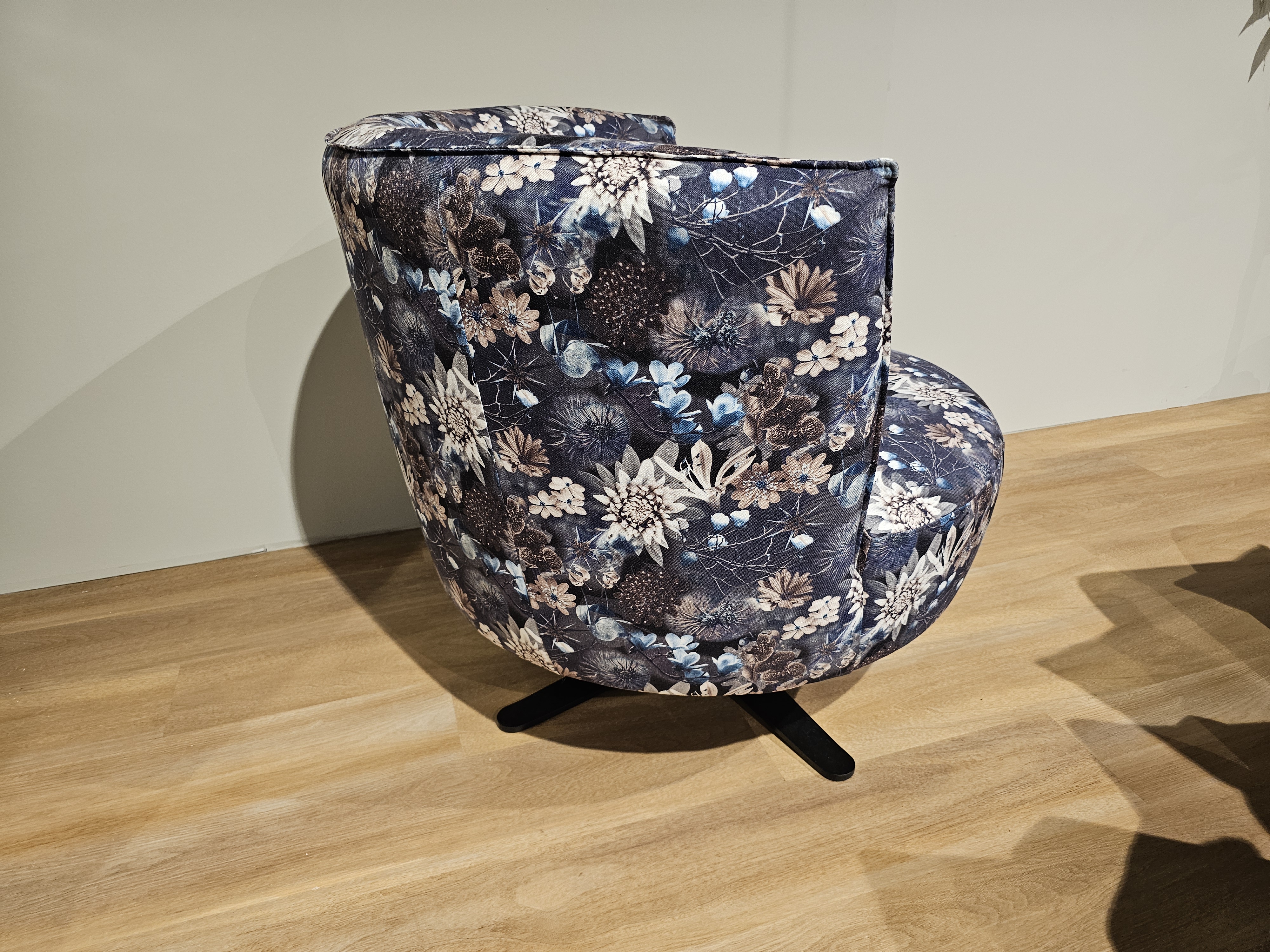 Drehsessel, Stuhl, Sessel, Blumenmuster, Stoff, Blau-Grau