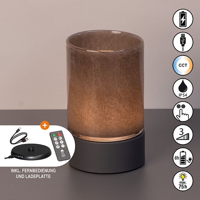 LED-Tischleuchte ARIVA PRO in Glas sandgrau, Lampe, Tischlampe