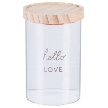 Gasper Glas Gefäß HELLO m.Holzdeckel in Farbe Klar