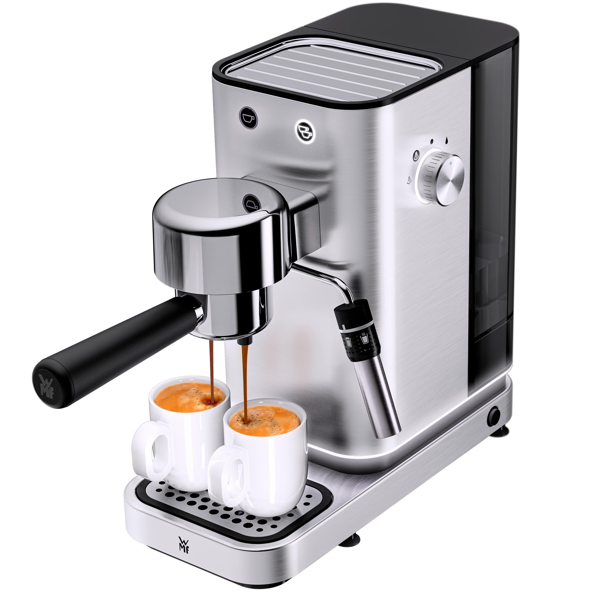 WMF Lumero Espresso Siebträgermaschine in Edelstahl, Espressomaschine, Kaffeemaschine, Brühoptionen, Stahloberfläche, Portafilter