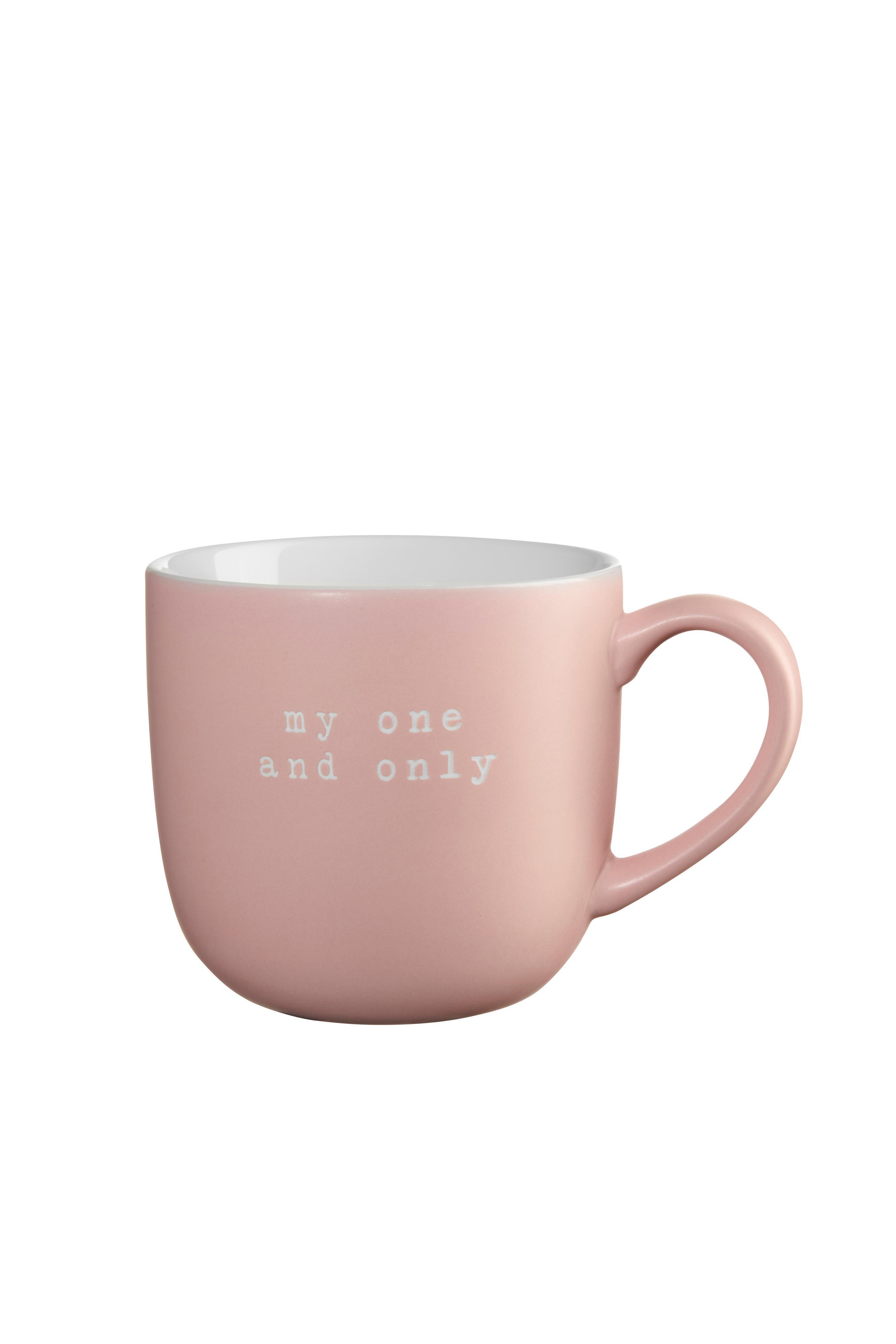 ASA Selection Henkelbecher HEY! Durchmesser ca. 11, Höhe ca. 10,5 cm in rose, Becher, Kaffeemug, rosa, Keramiktasse, Beschriftung