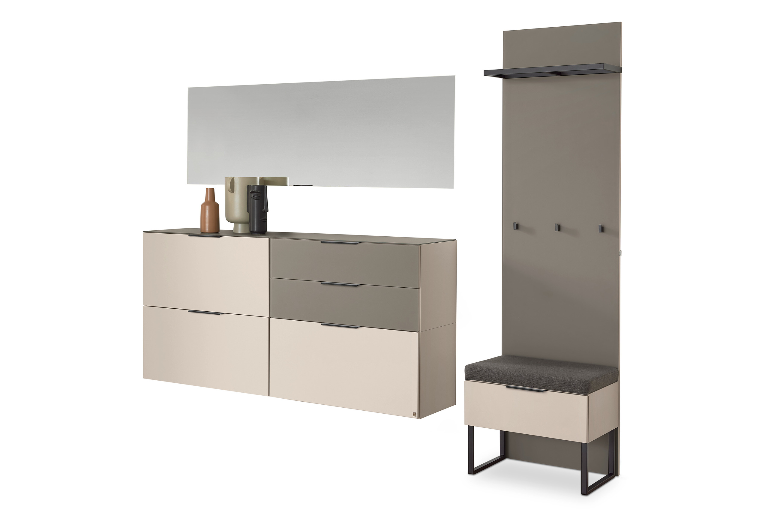 Musterring Garderobenkombination OVIDA ca. B240 H202 T40 cm in Cotton dekor, Sideboard, Dresser, Spiegel, Konsole, Bank mit Garderobe