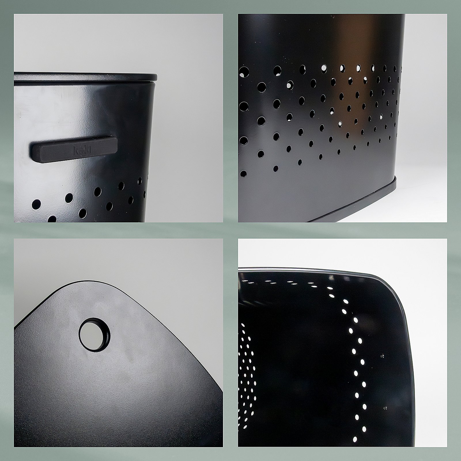 Kela Sitz-Wäschebox MALAGA in Farbe Schwarz, Lautsprecher, Lautsprechergehäuse, Metall, Perforationen, Schwarz, Metall, perforiert, Behälter, Halter, Aschenbecher