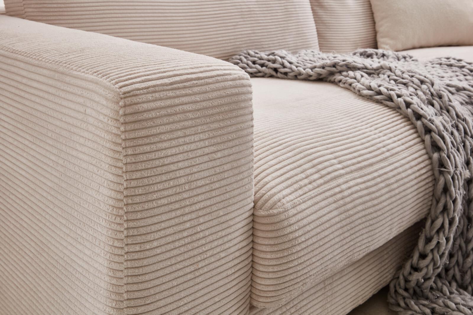 Candy 3-Sitzer SEVENTIES ca. 290x127cm in Stoff Cord snow, Kissen, Dekoration für Zuhause, Decke, Couch, Kopfkissen