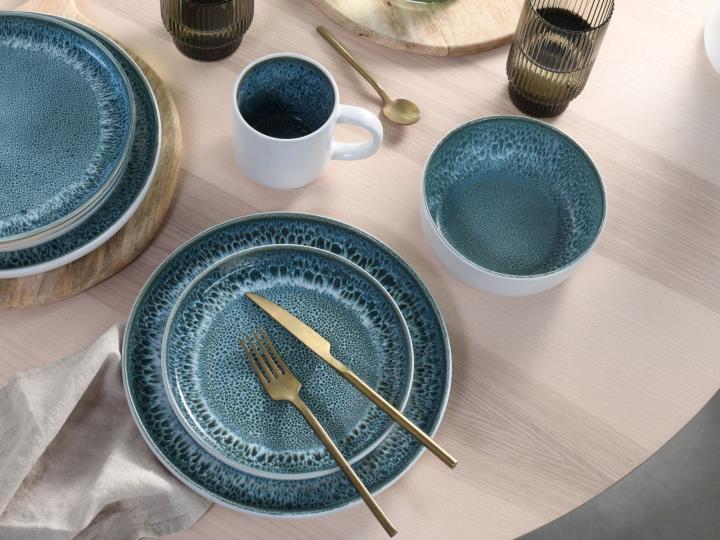 Creatable Kombiservice, 16-tlg. Nordic Fjord Eisblau in Farbe Eisblau, Pokal, Teller, Besteck, Gabel, Löffel
