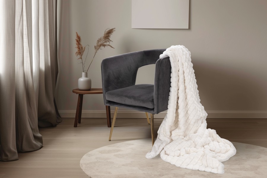 Decke HARMONY BLANKET ca. 150x200cm in Farbe ivory, Sessel, Stuhlbezug, Grau, Mikrofaser, Decke