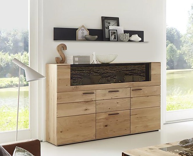 Hartmann Highboard Runa, ca. 173 x 116 x 44 cm in Kerneiche natur gebürstet mit Rinde Applikation