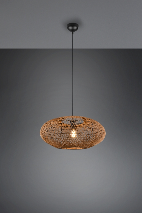 Trio Pendelleuchte HEDDA in schwarz matt, Sisal naturbelassen