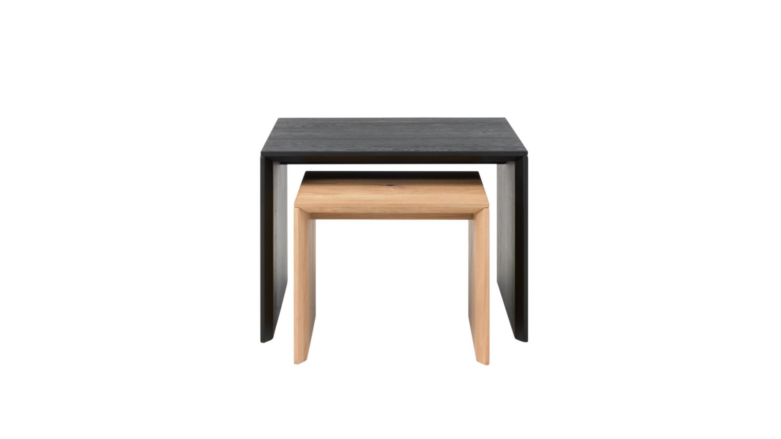// Couchtisch-Set // Eiche schwarz geölt // Asteiche Bianco // ca. 45x45/65x65 cm, Beistelltisch, Nussbaum, Eiche, schwarz, stapelbar