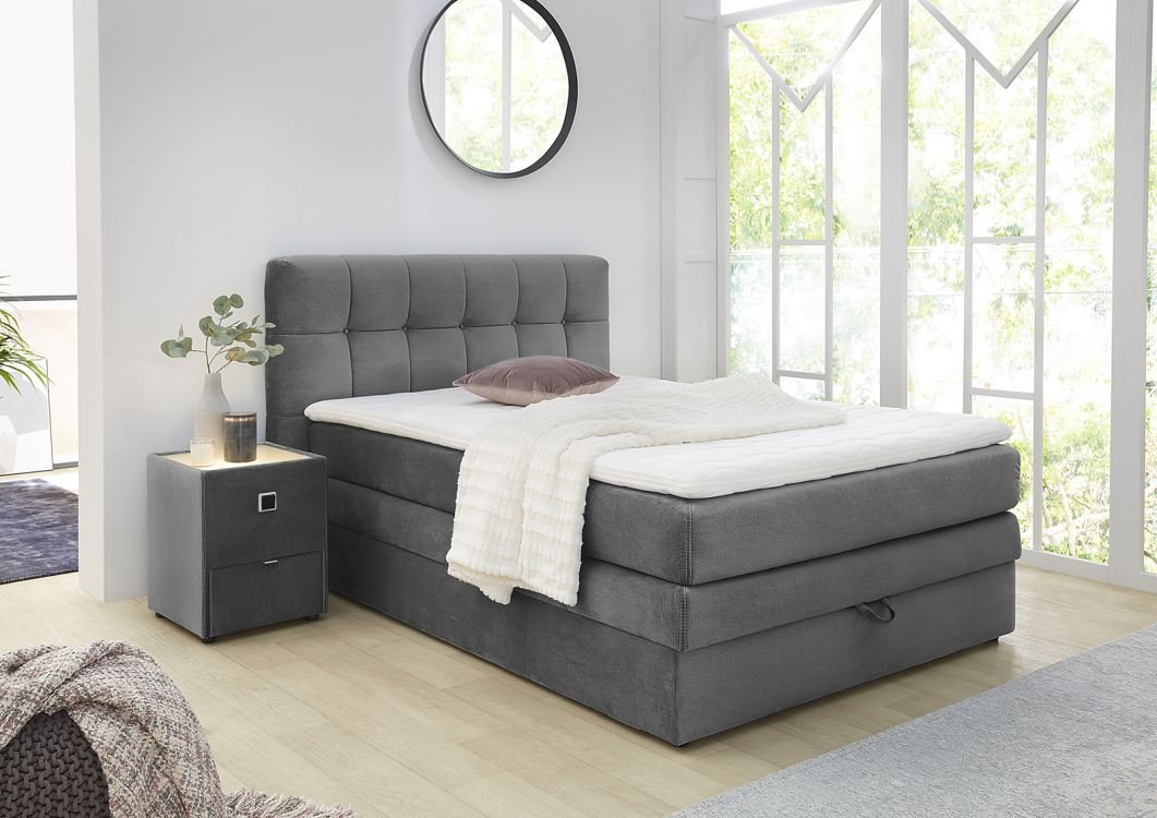 Jockenhöfer Boxspringbett Amy in Stoff grau ca. 140 x 200 cm