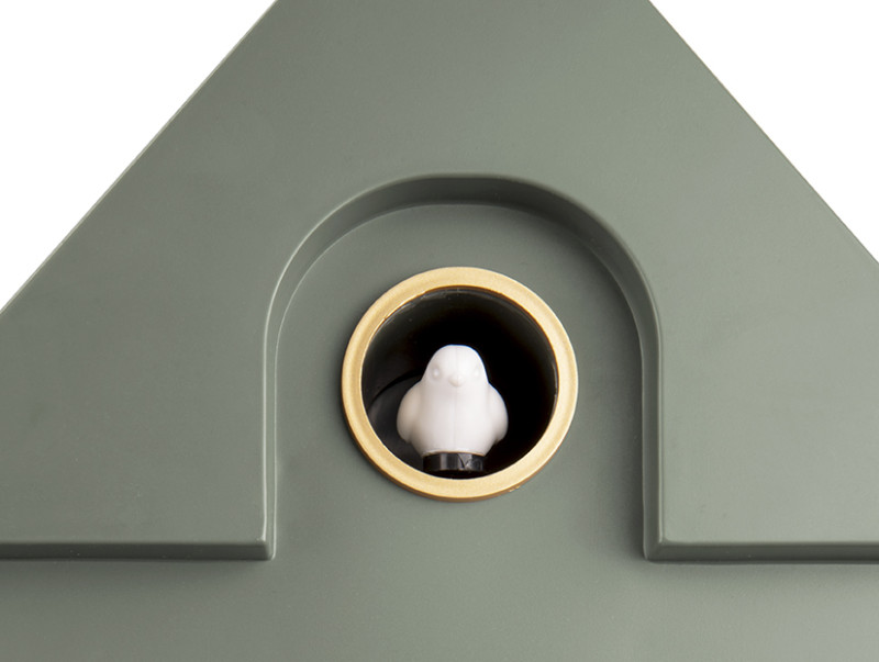 Wanduhr MODERN CUCKOO in 41x8,5x21,5cm,Fb. jungle green, Vogel, Vogelhaus, Haus, grün, runde Öffnung