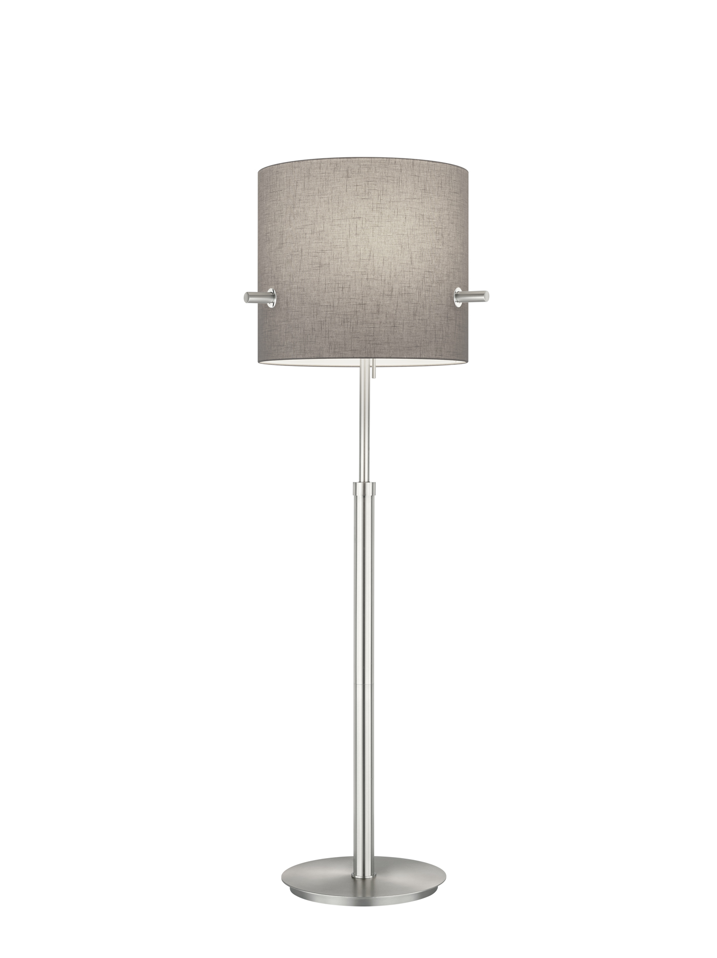 Trio Stehleuchte CAMDEN in Nickel matt, Schirm Stoff grau