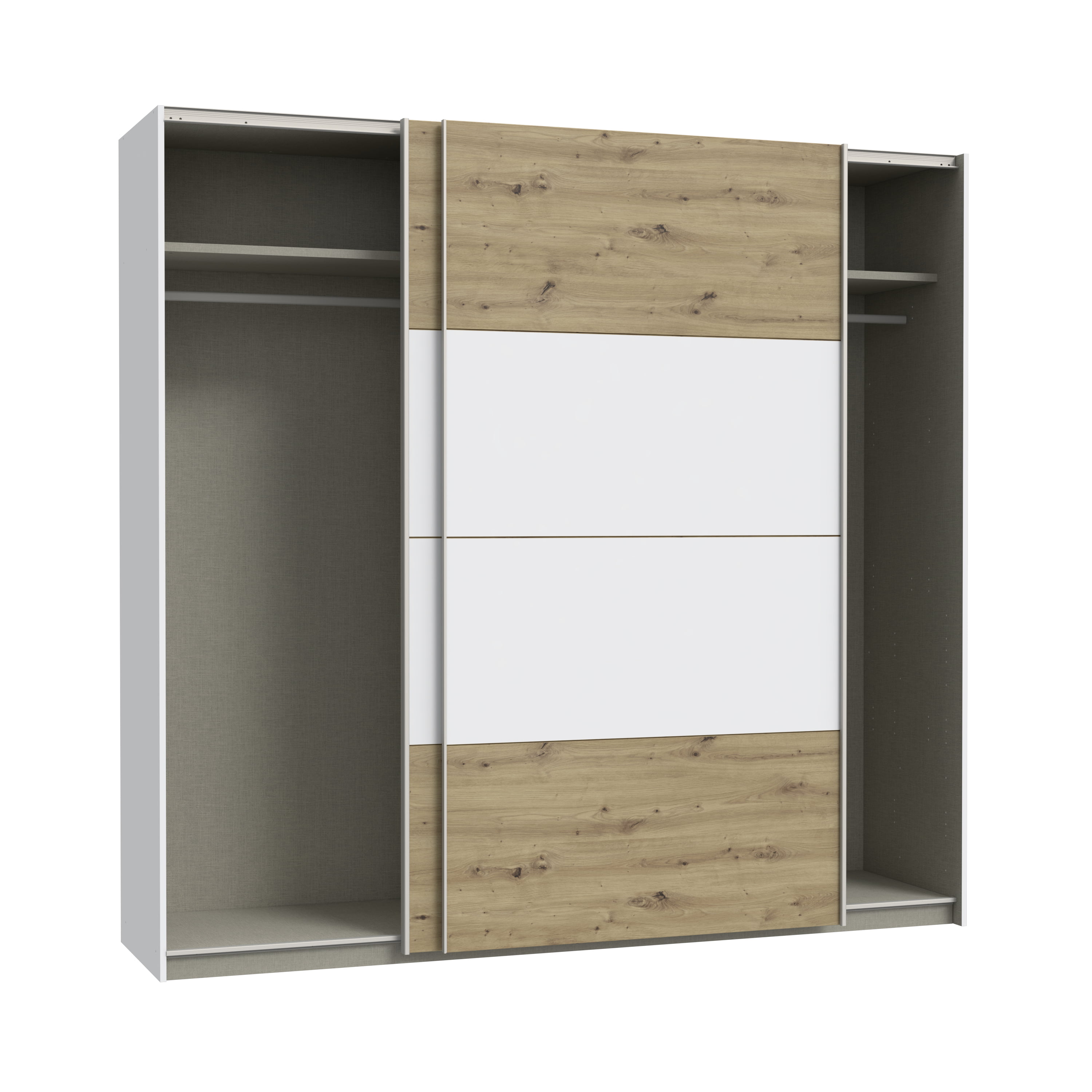 Forte Schwebetürenschrank SCHACH&MATT ca.B220 H211 T61 cm in Artisan Eiche/weiß M576