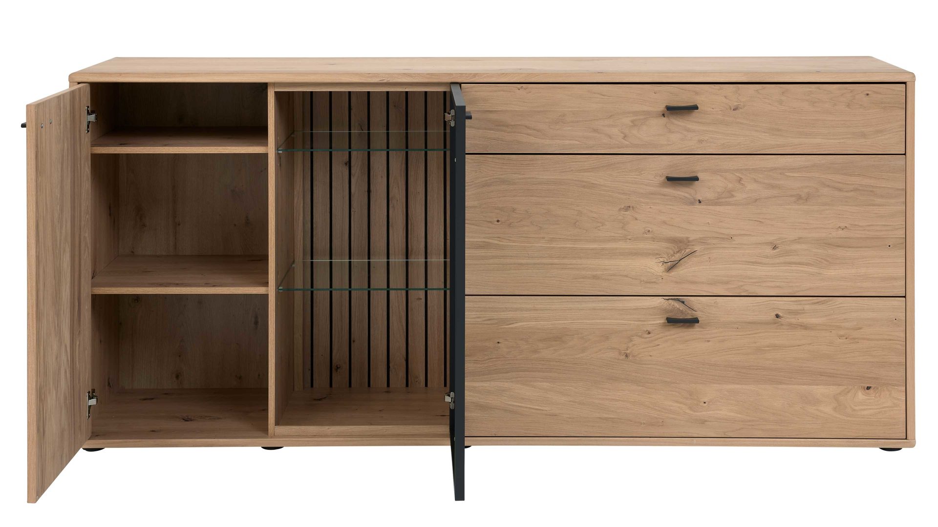 Interliving Sideboard IL 2024 in Eiche furniert/Schwarzglas Interliving Sideboard IL 2024 in Eiche furniert/Schwarzglas