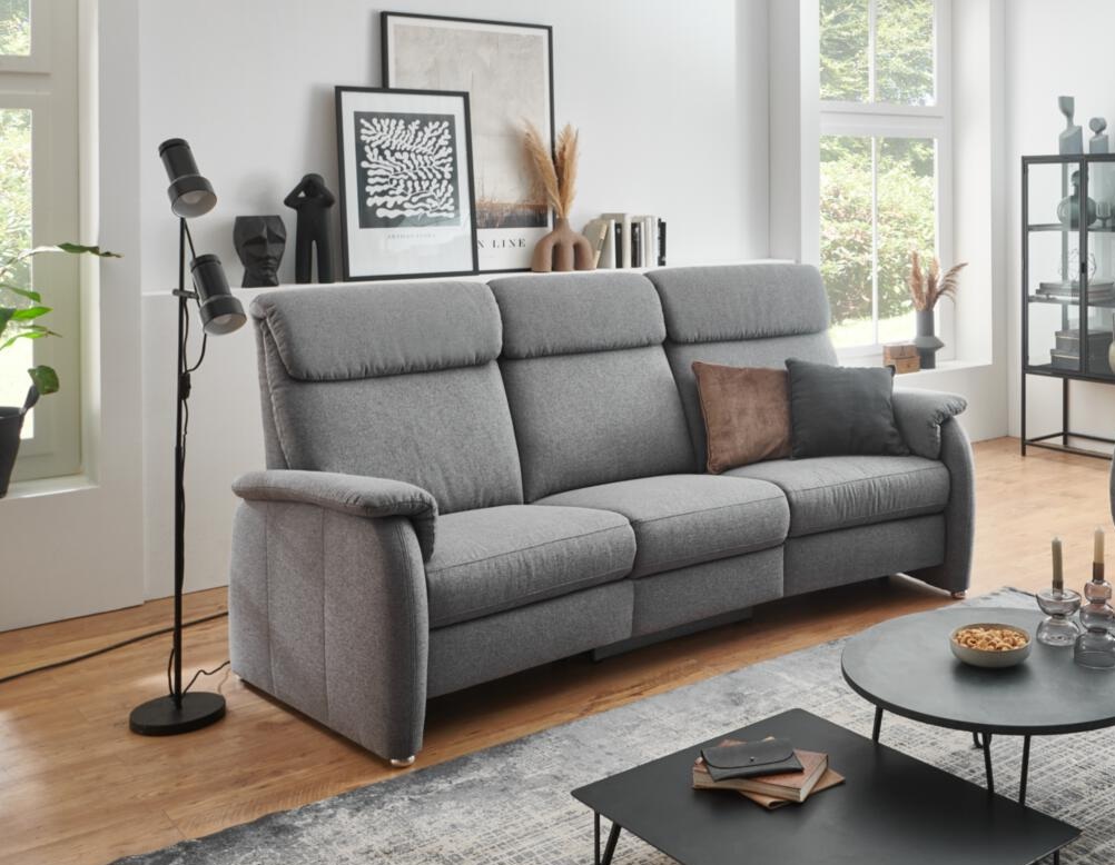 Carina Trapezsofa ALTO in Farbe Stoff Mono grey, Sofa, Grau, Wohnzimmer, 3-Sitzer, Stoffsofa