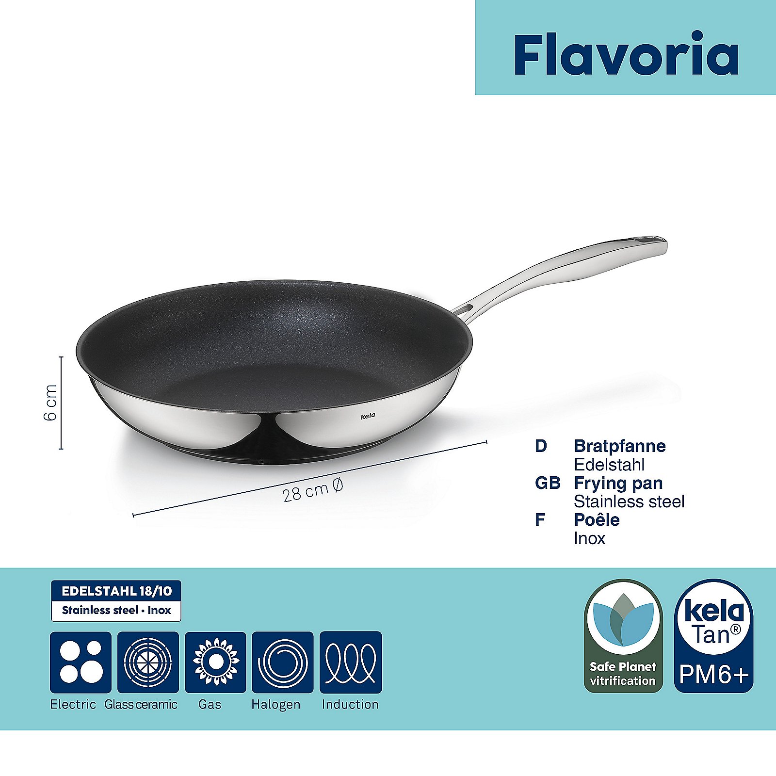 Kela Bratpfanne FLAVORIA in Farbe Edelstahl, frying pan, stainless steel, non-stick, gas compatible, 28 cm