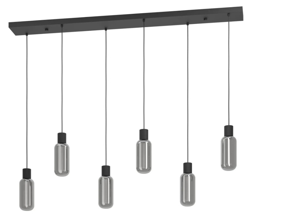 Eglo Leuchten LED-Pendelleuchte MAIONE in Farbe Schwarz, Pendelleuchte, hängendes Licht, sechs Glühbirnen, Industrie-Design, Glasbirne