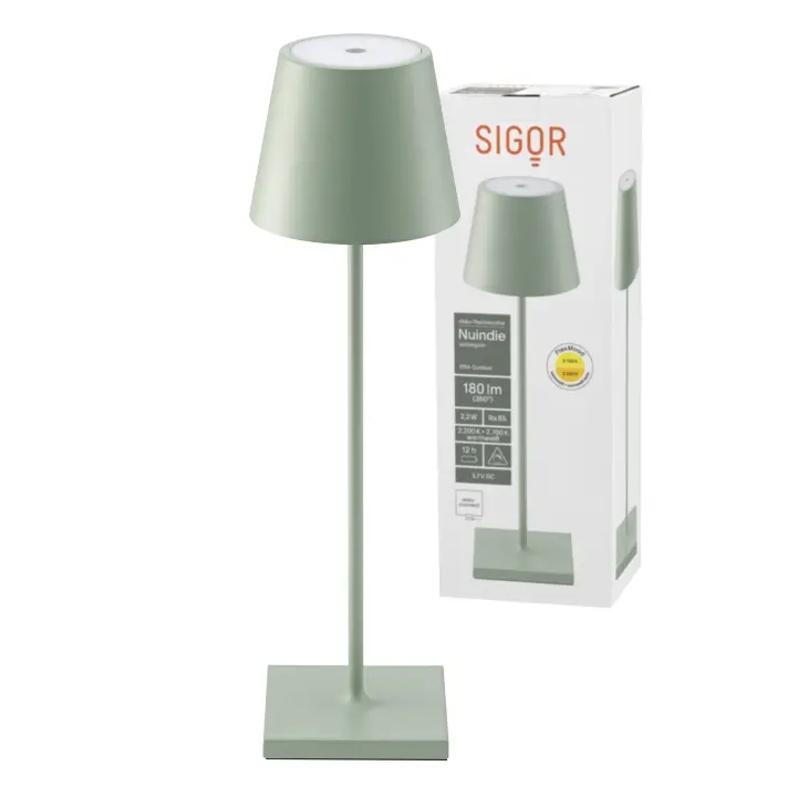 Sigor LED-Akku-Tischleuchte Nuindie in Farbe salbeigrün, dimmbar