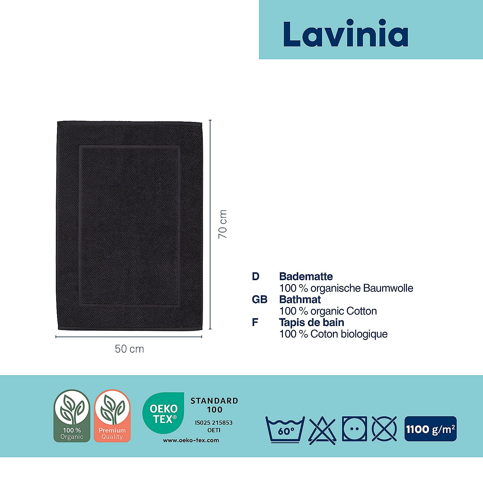 Kela BADVORLEGER LAVINIA in Farbe Schwarz, Badematte, Baumwolle, 100% organisch, Schwarz, Tapis de bain, Badezubehör, Badmatte, 100% organische Baumwolle, organisch, schwarz