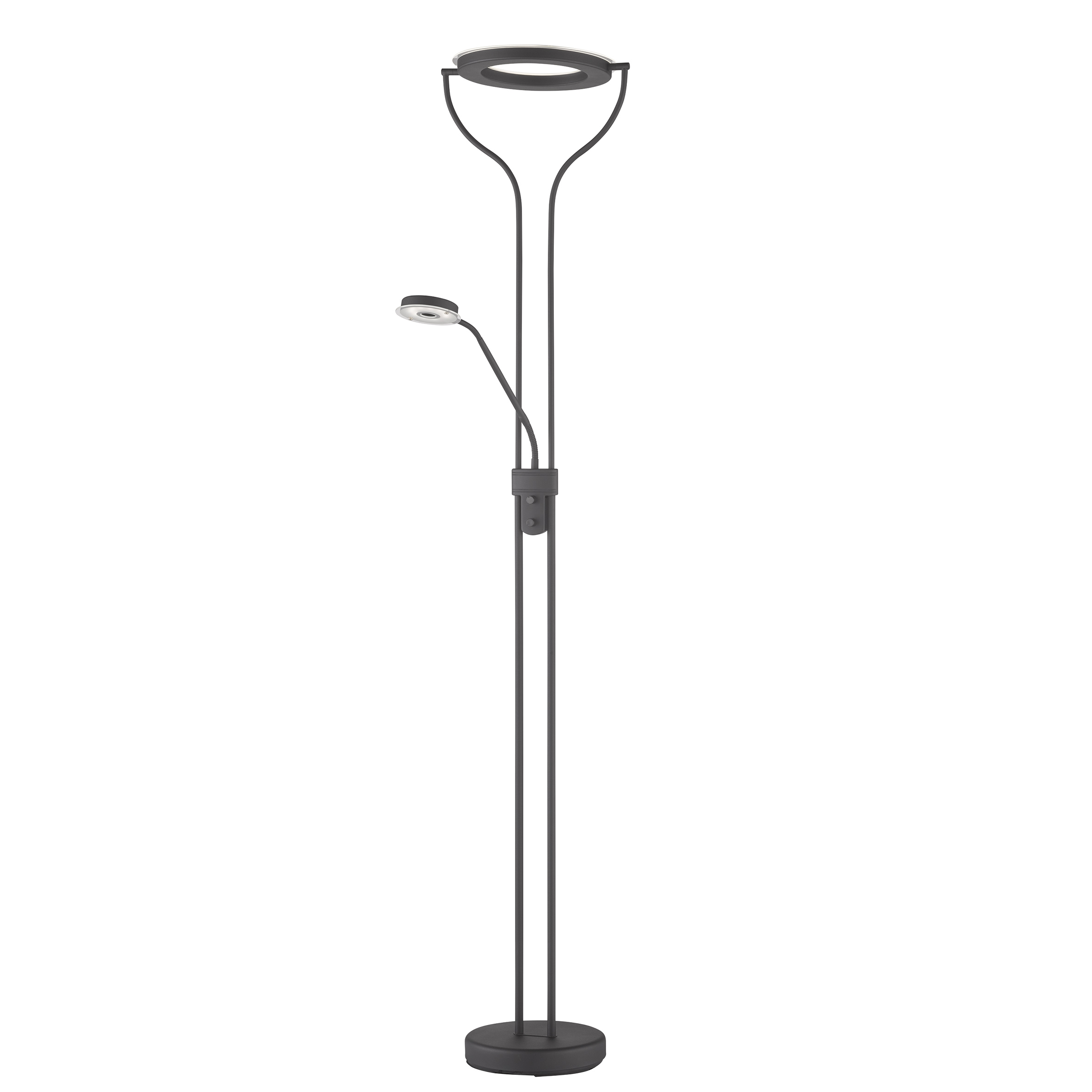 Fischer & Honsel LED-Stehleuchte DAVOS 1-flammig in Farbe Metall sandschwarz, Stehleuchte, Schwarze Leuchte, Großer Lampenkopf, Standleuchte, Metall