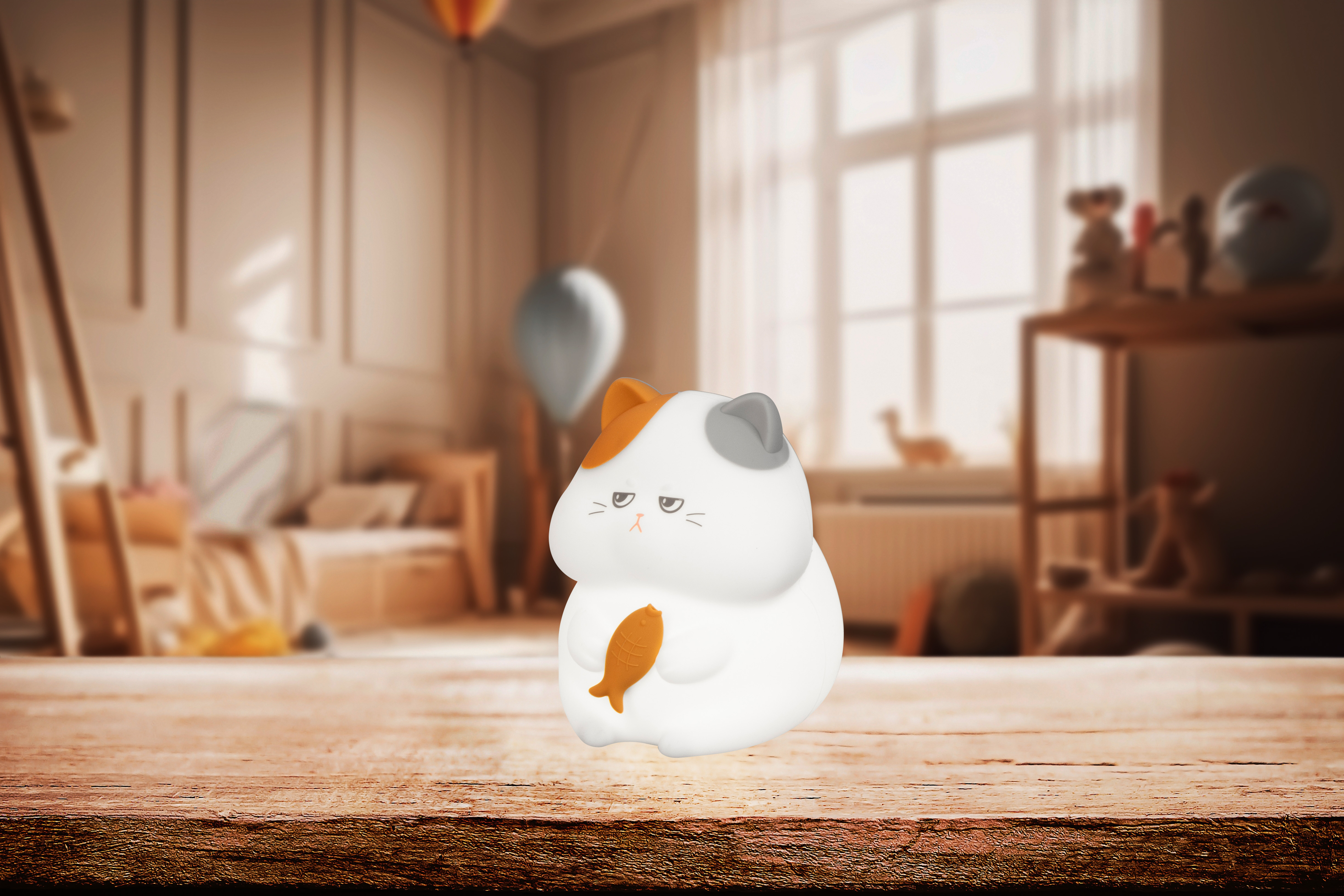 FH Lighting LED-Tischleuchte GERD in Silikon weiß, Katze, Figur, Kauartikel, Weiß, Orange Akzent