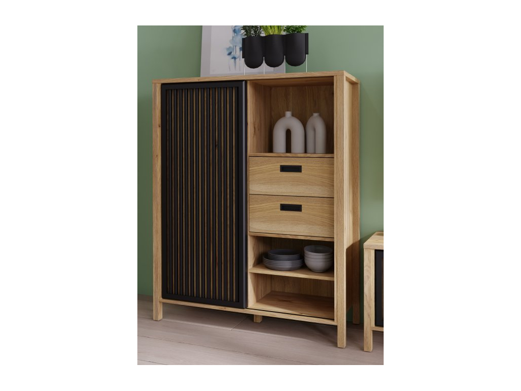 Forte Möbel Highboard JYTANA in Mauvella oak/Mauvella oak schwarz