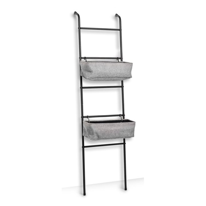 Zeller Leiter-Regal m. 2 Körben 17014 in Farbe Schwarz, Grau Zeller Leiter-Regal aus Metall schwarz mit 2 Körben