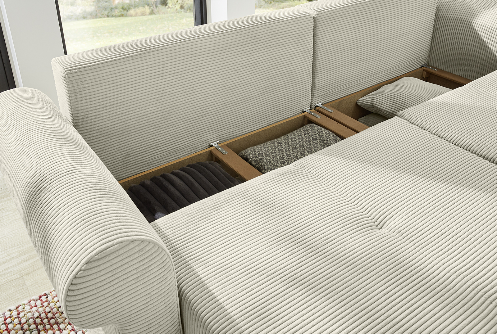 Ecksofa List ca. 248x161 Beige JOB Ecksofa LIST ca. 248x161cm in Stoff Cord light greige
