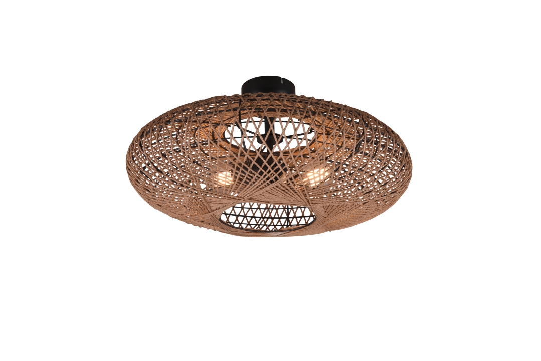 Trio Deckenleuchte HEDDA in schwarz matt, Sisal naturbelassen