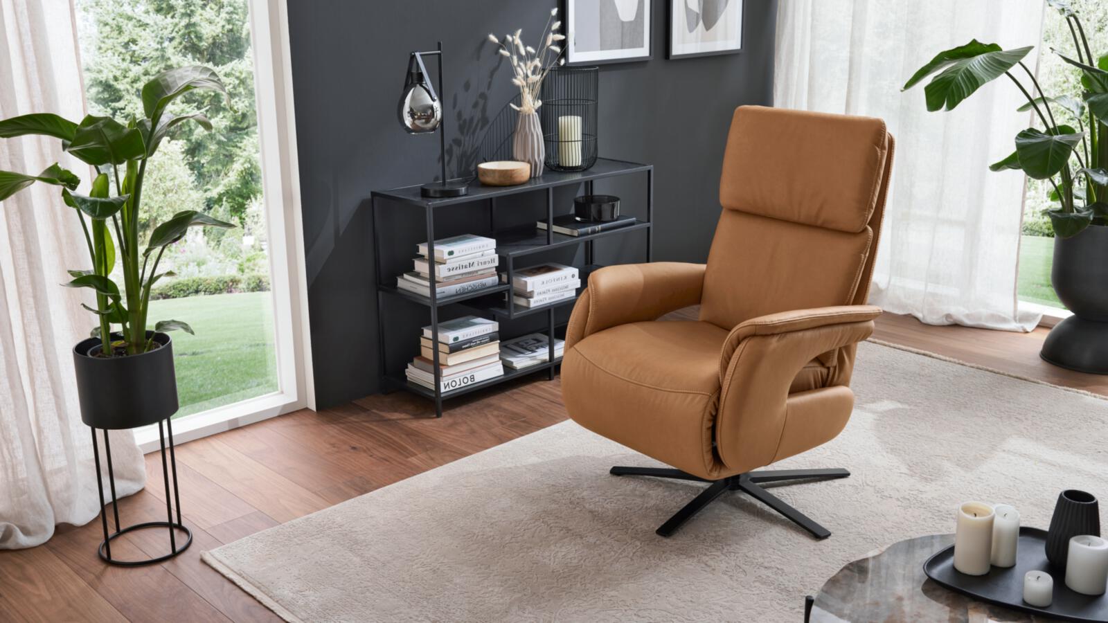 Interliving Relaxsessel INTERLIVING 4566 in Farbe Leder Longlife Evita hazel, Sessel, Lounge-Stuhl, Beige, Lederoptik, Drehstuhl