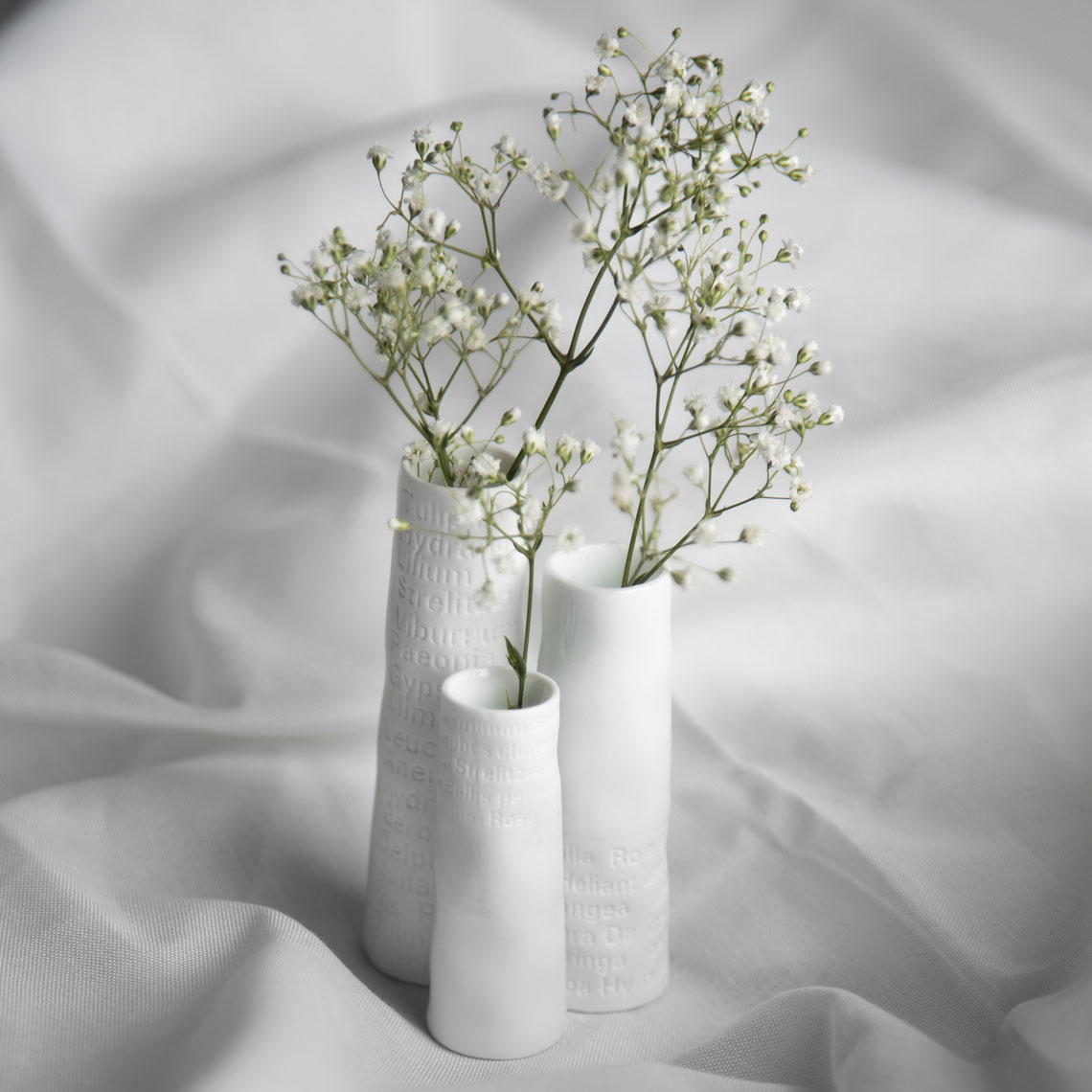 Minivasen 3er Set RAUMPOESIE in Farbe weiß, Baby's-breath, Gypsophila, Weiße-Vasen, Blumenarrangement, minimalistische-Deko