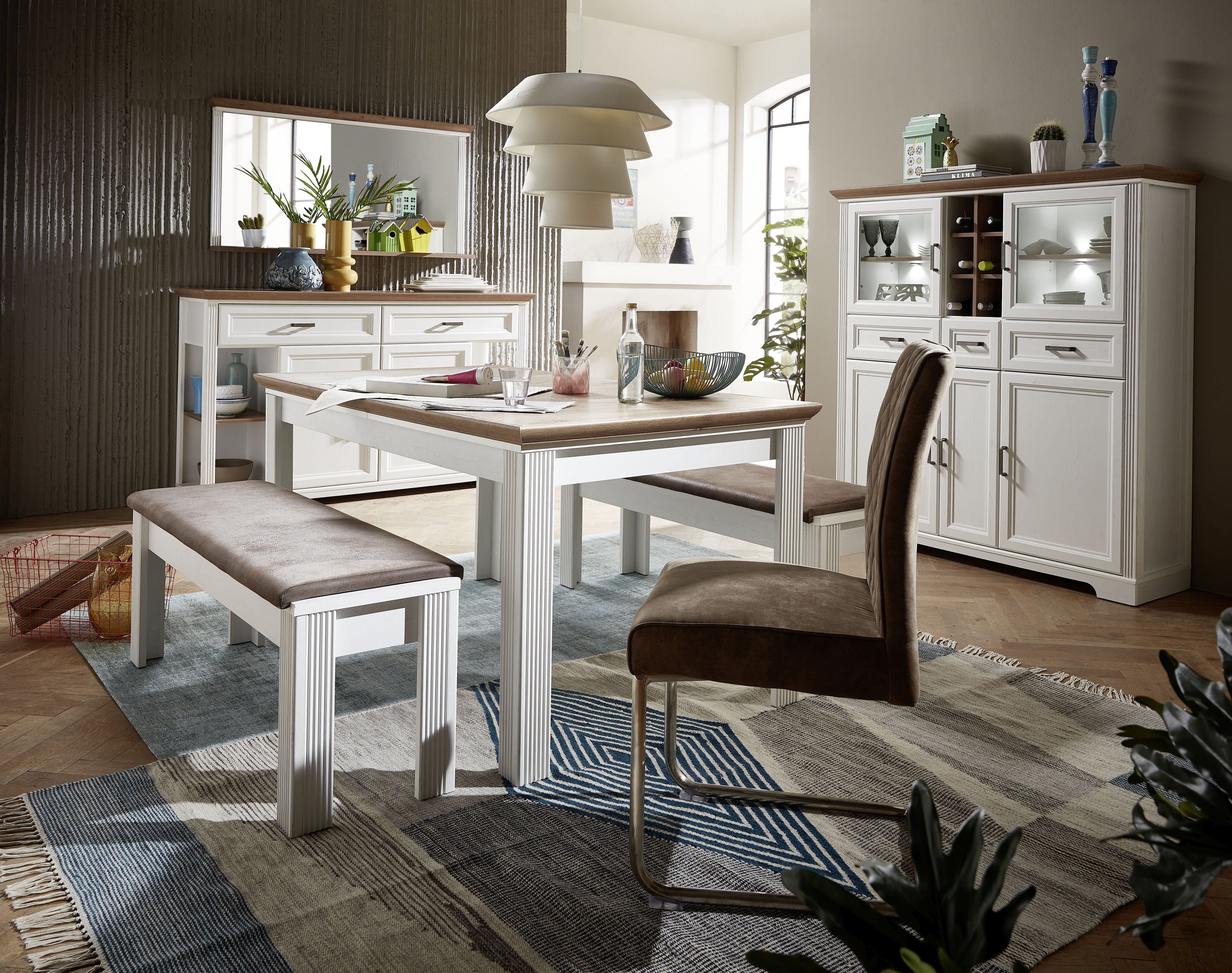 Highboard B/H/T ca. 143/150/42 cm in Mehrfarbig Innostyle Highboard Jasmin in Pinie hell/Artisan Eiche, 143 x 150 cm