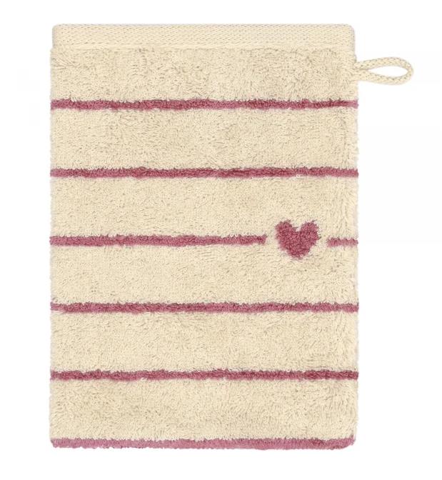 Cawö Waschhandschuh HEART BEATS 16x22cm in Farbe beere, Waschlappen, Handtuch, Badetuch, Streifen, Herz