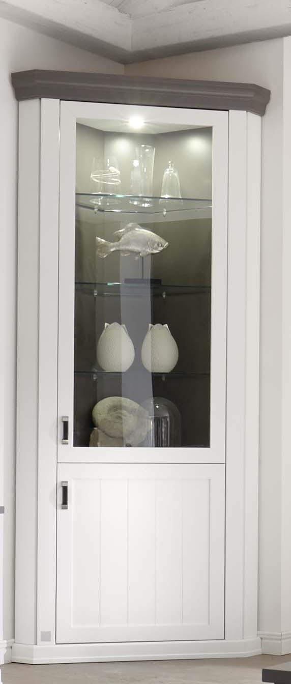 Eckvitrine SYLT LIVING in Weiß Eckvitrine Sylt Living in Lack weiß/Absatz Lack graphit