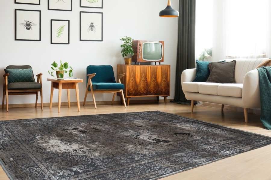Webteppich ELYSEE ca. 160x230cm in Farbe silver Webteppich ELYSEE ca. 160x230cm in Farbe silver, Wohnzimmer, Teppich, Vintage, Holzsideboard, Fernseher