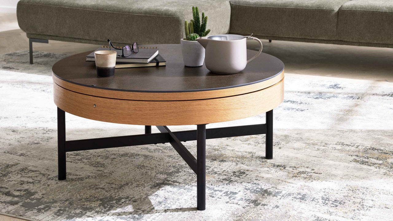 Interliving Couchtisch IL 6216 Ø ca. 85cm in Keramik Titan/Korpus MDF Eiche Interliving Couchtisch IL 6216 Ø ca. 85cm in Keramik Titan/Korpus MDF Eiche