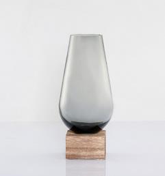 DPI Glasvase mit Untersetzer 32cm 3208-67 in Glas durchgefärbt grau, Holz