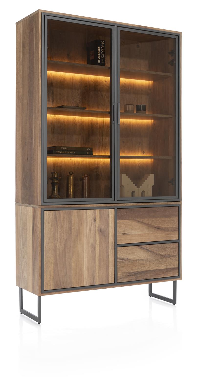 Henders & Hazel Buffet TRAPANI ca. B120 H210 T42 cm in Mango furniert smoked lack., Vitrine, Glasvitrine, Wandvitrine, Eiche, Beleuchtung