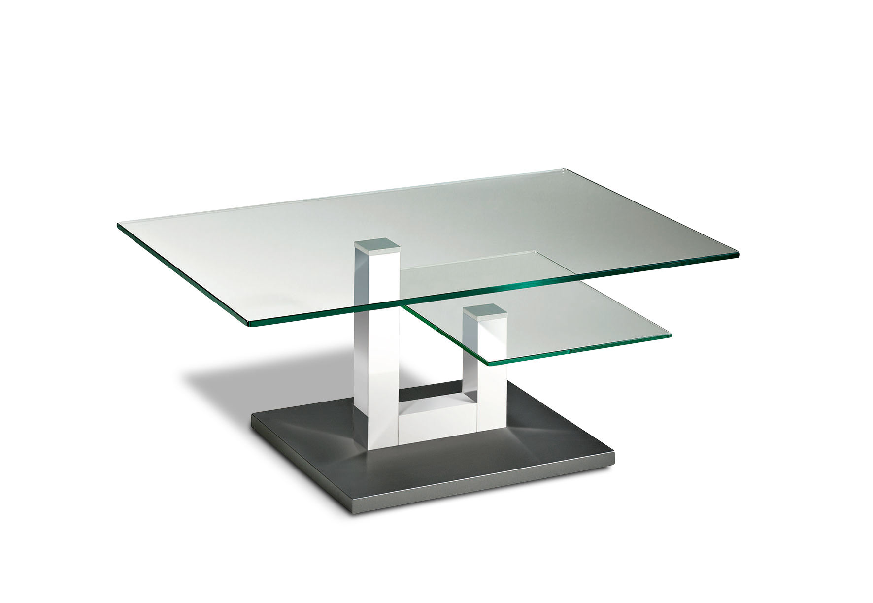 Hasse Möbel Collection Couchtisch ca. 90 x 60 cm, Höhe ca. 43 cm in Massivholz weiß lackiert/Klarglas 12 mm