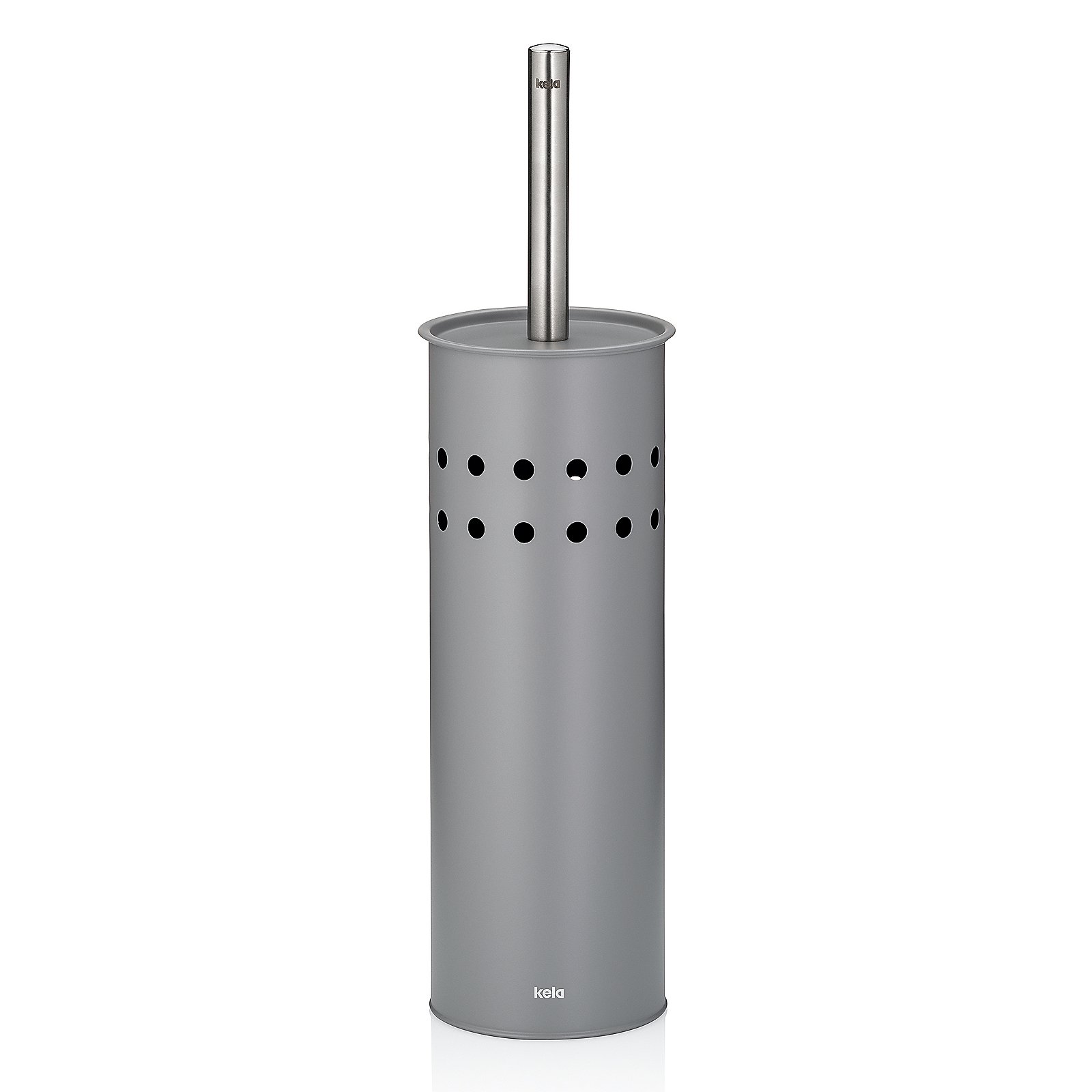 Kela WC-Garnitur LEO in Farbe Hellgrau, Toilettenbürstenhalter, Bürstenhalter, Stahl, Grau, Lochdesign, Toilettenbürstenhalter, Metall, Grau, Lochmuster, Bürstenhalter