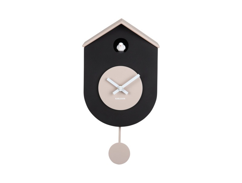 Wanduhr GRATO CUCKOO in Fb. schwarz, warmgrau, Kuckucksuhr, schwarz, beige, Tropfenpendel, Vogelfalle