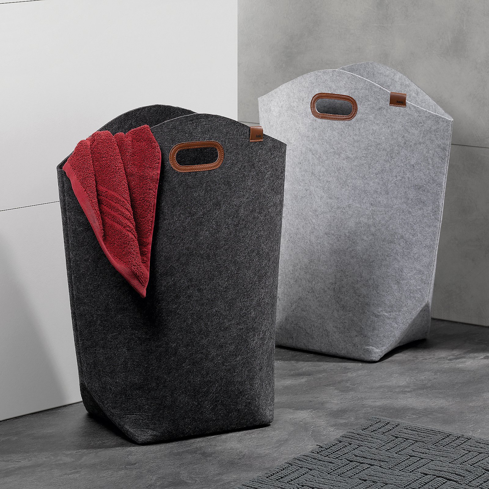 Kela Wäschesack FAY in Farbe Dunkelgrau, Woll- oder Filztasche, Aufbewahrungstasche, Aufbewahrungskorb, Filtertasche, Stofftasche