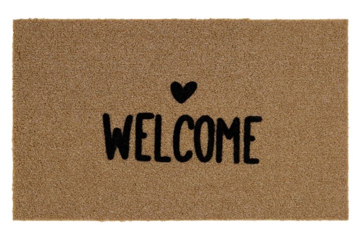 Golze & Söhne Türmatte Power Flock ca. 45x75cm in Farbe Welcome sand , welcome mat, doormat, coir doormat, entrance mat, heart symbol