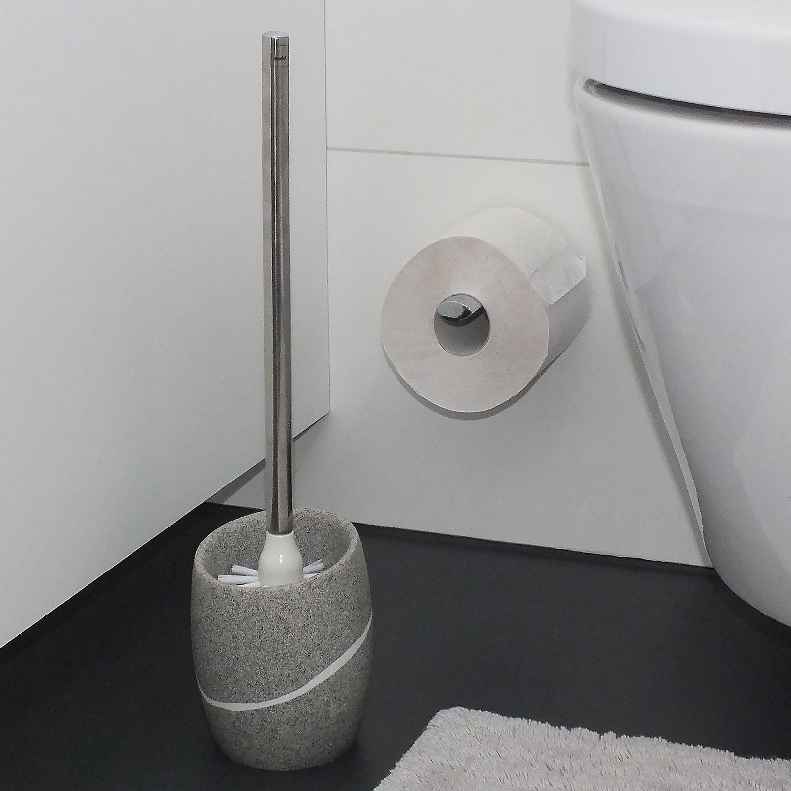 Kela WC-Garnitur Talus Kunststoff Grau, Toilettenbürste, Bürstenhalter, Stahlstiel, Badutensil, WC-Rolle, Toilet, Toilet paper, Badezimmer, Wekzeugbürste?, Steinhalter