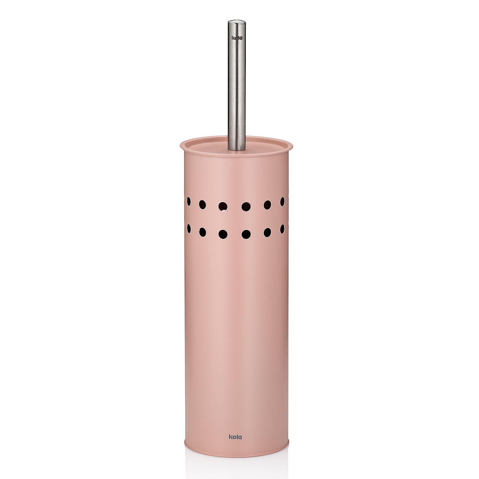 Kela WC-Garnitur LEO in Farbe Altrosa, Toilettenbürste, Holder, Pink, Edelstahl, Lochmuster, Widerstandhalter, Toilettenzubehör, Perl rosa, Spülsystem, Trommel-Holder