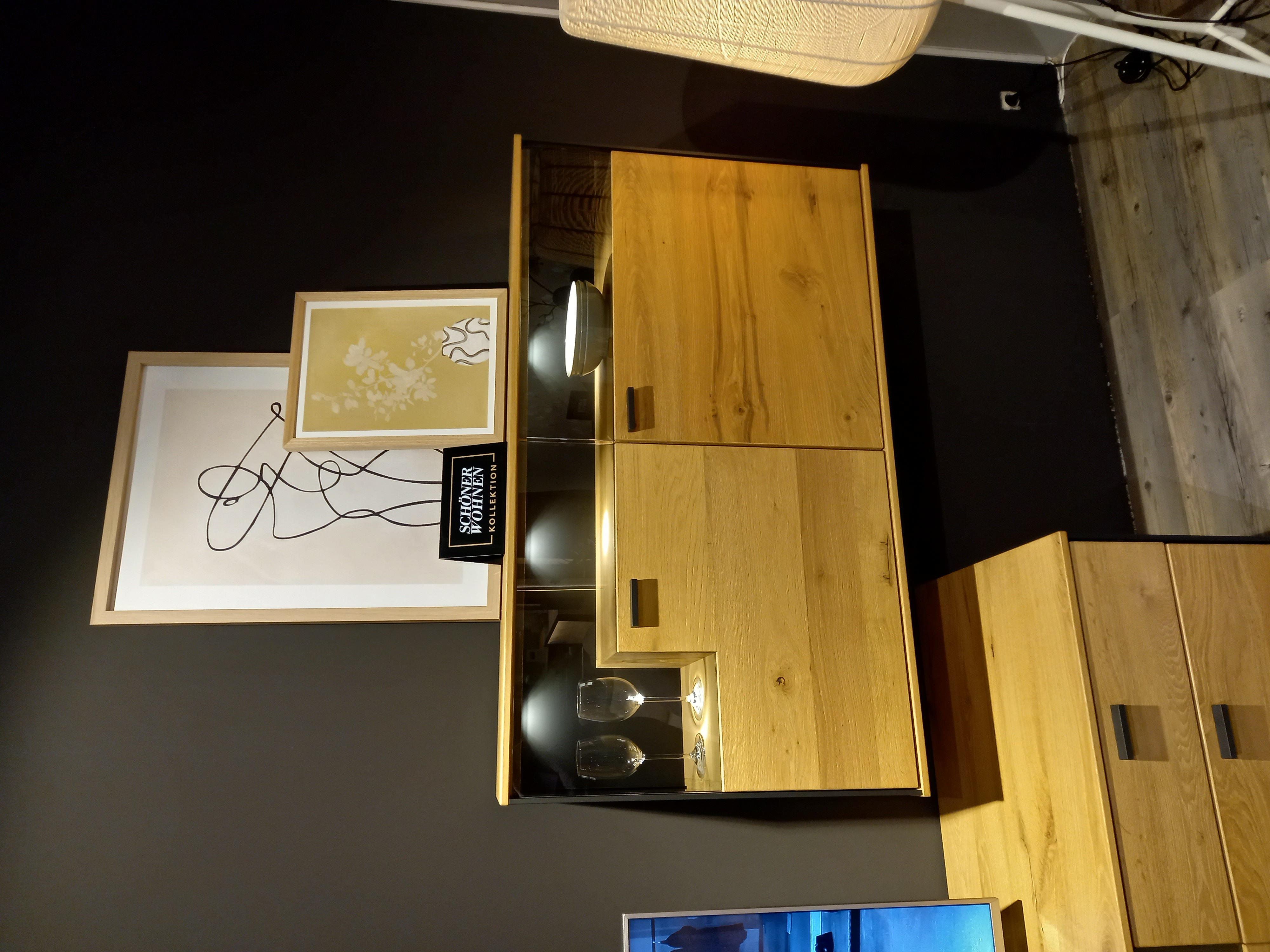 SCHÖNER WOHNEN-Kollektion Wohnkombination ANDRA, ca. 353 x 207 x 53 cm in Eiche rustico hell geölt, Holz, Holzuster, Sideboard, Vitrine, Wohnzimmer