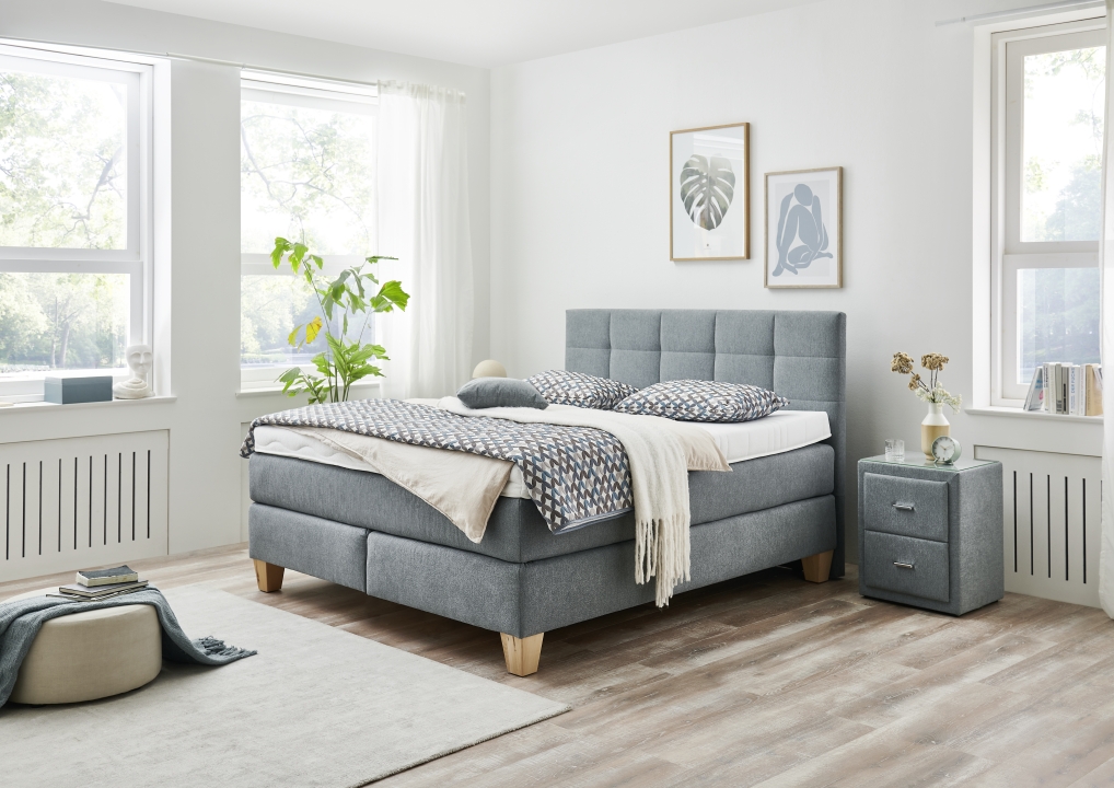 Oschmann Comfortbetten Boxspringbett OC-BX23165 ca. 180x200cm in Stoff Cleo steel, Innenarchitektur, Mobiliar, Inneneinrichtung, Bett, Schlafzimmer