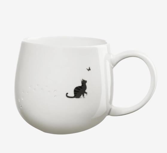 ASA Selection Henkelbecher MAGU in Farbe Motiv glänzend, Kaffeebecher, Porzellan, weiß, Katze, Randdekor