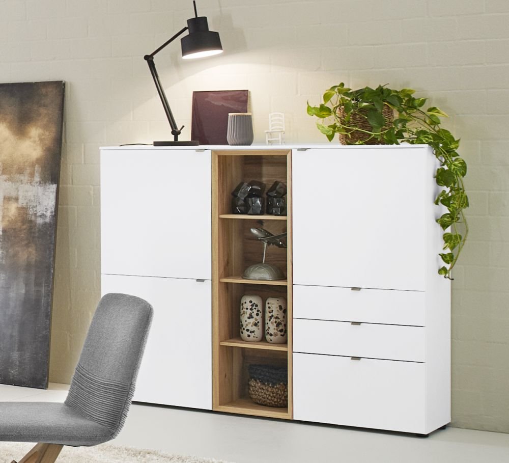 Venjakob Highboard Andiamo Home in Weiß / Eiche ca. 160 x 139 cm