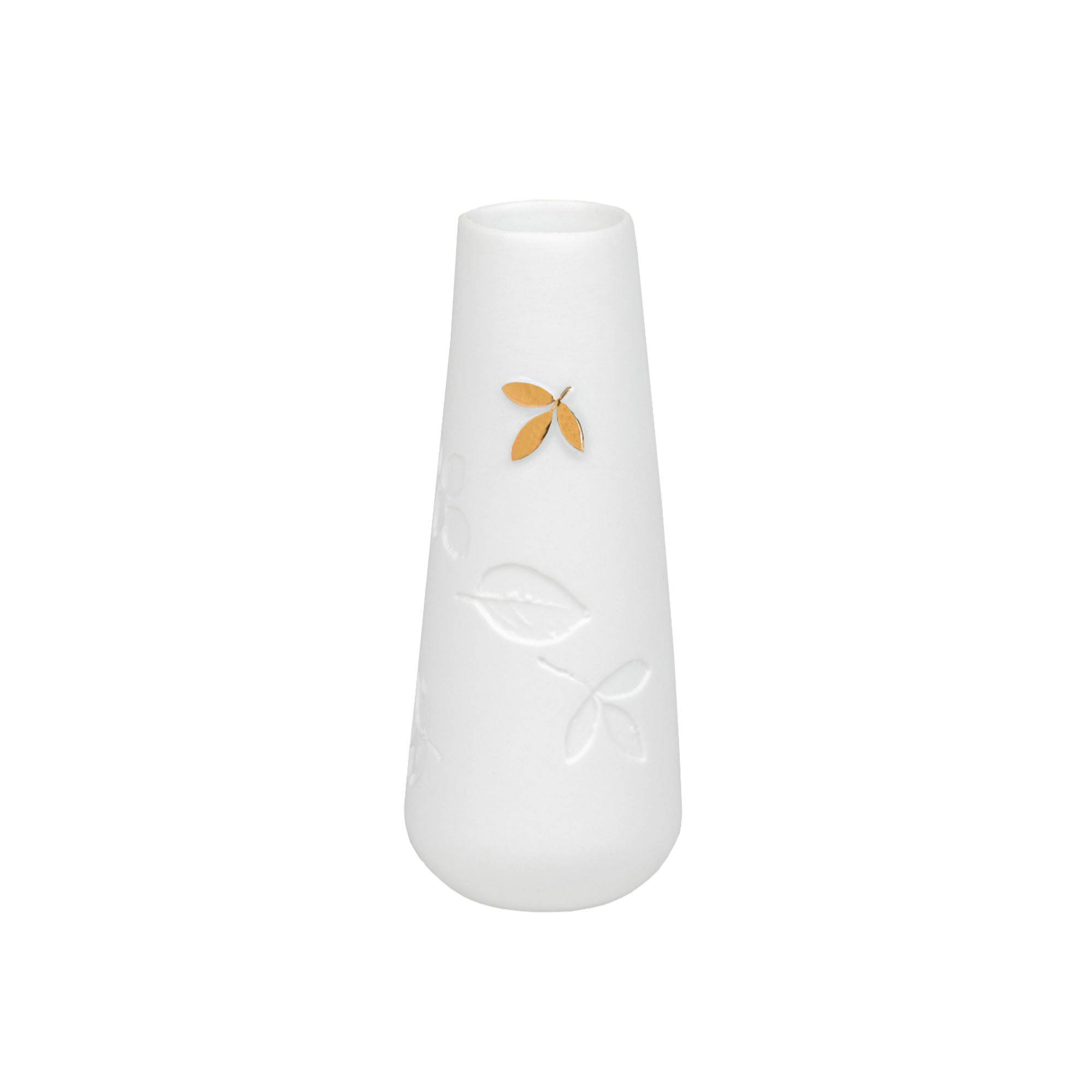 Minivase GOLDBLATT in Farbe weiß, Vase, Porzellan, Weiße Vase, Blattmuster, Dekovase
